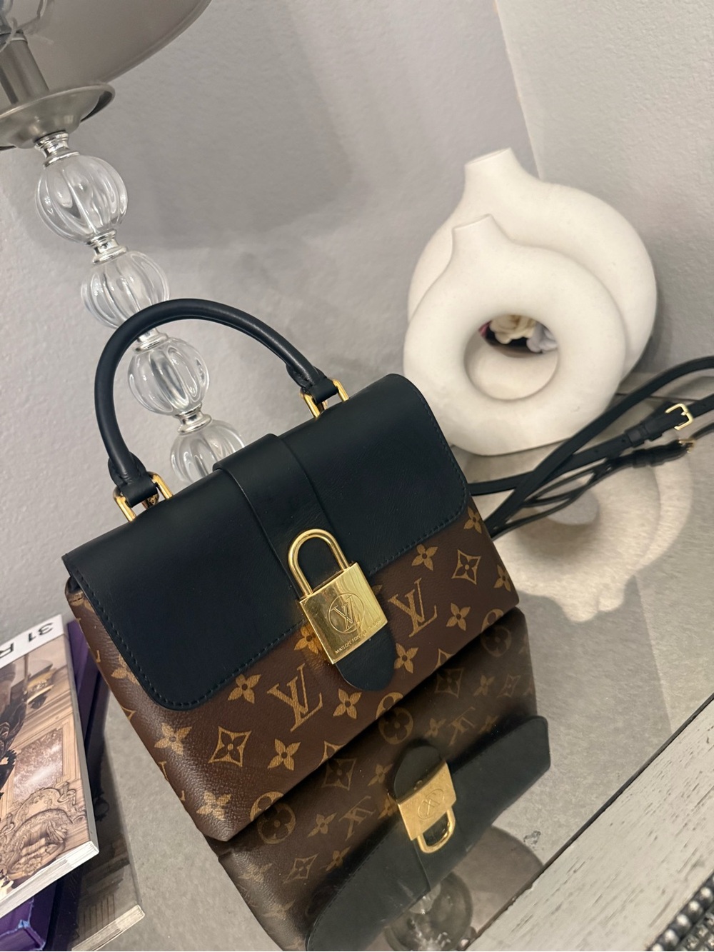 Louis Vuitton Monogram Satchel with Black Leather Top and Gold Hardware - Picture 1 of 4